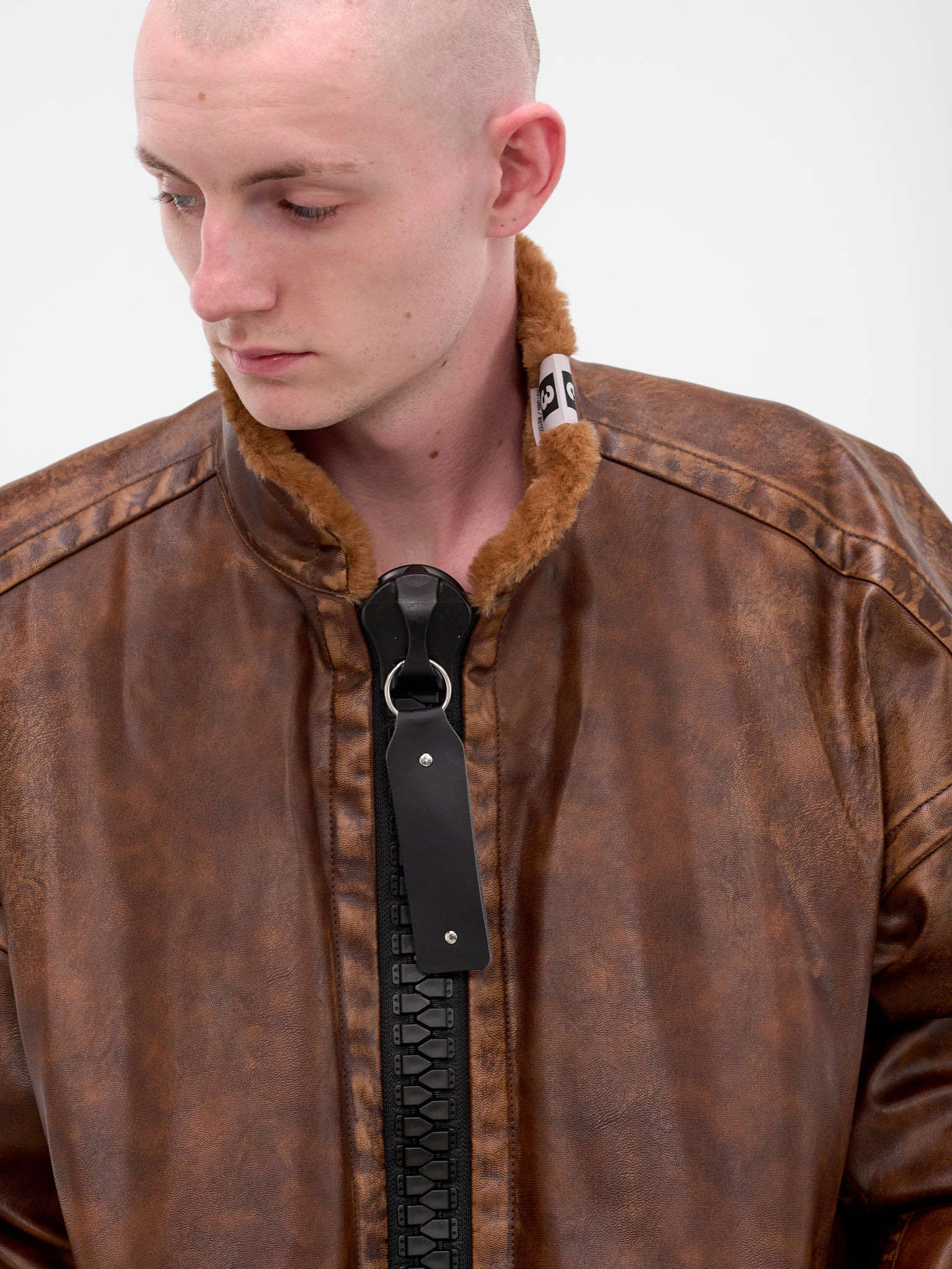 Brown Oversized Leather Shearling Jacket - 5