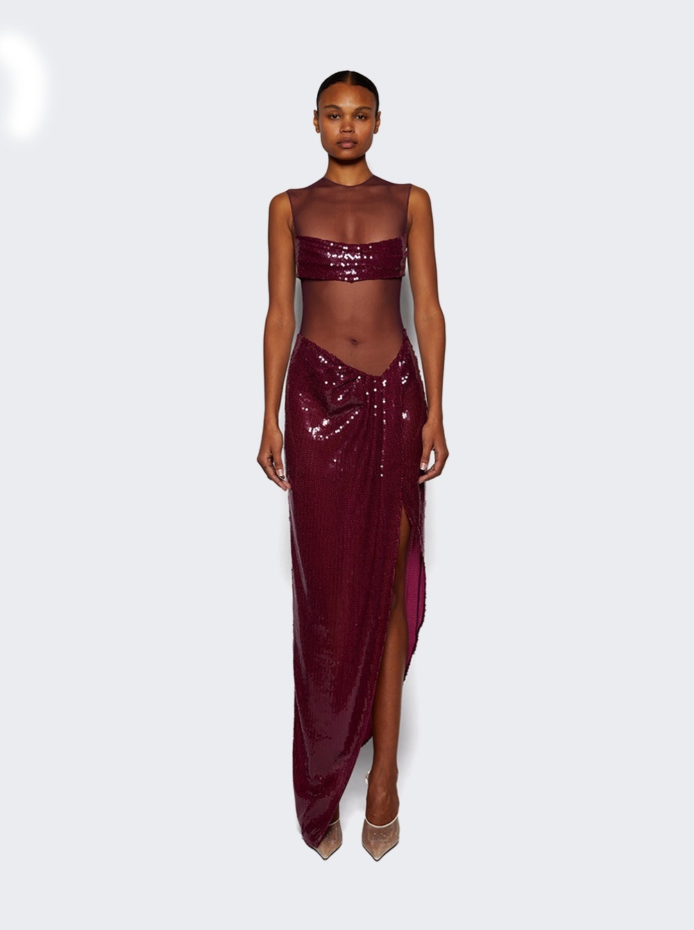 Longline Asymmetrical Drape Gown Plum - 3