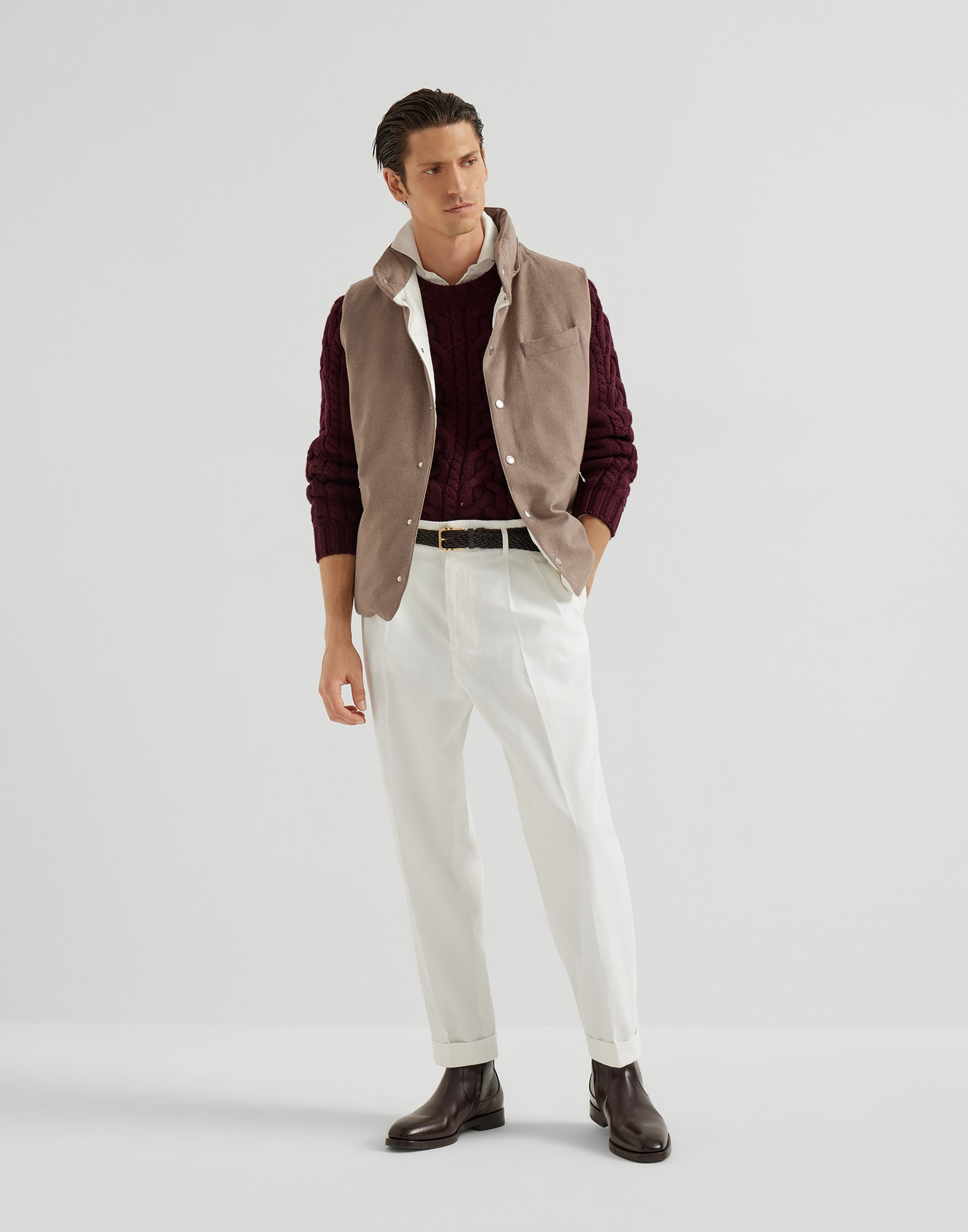 Bonded wool flannel down vest with detachable hood - 5