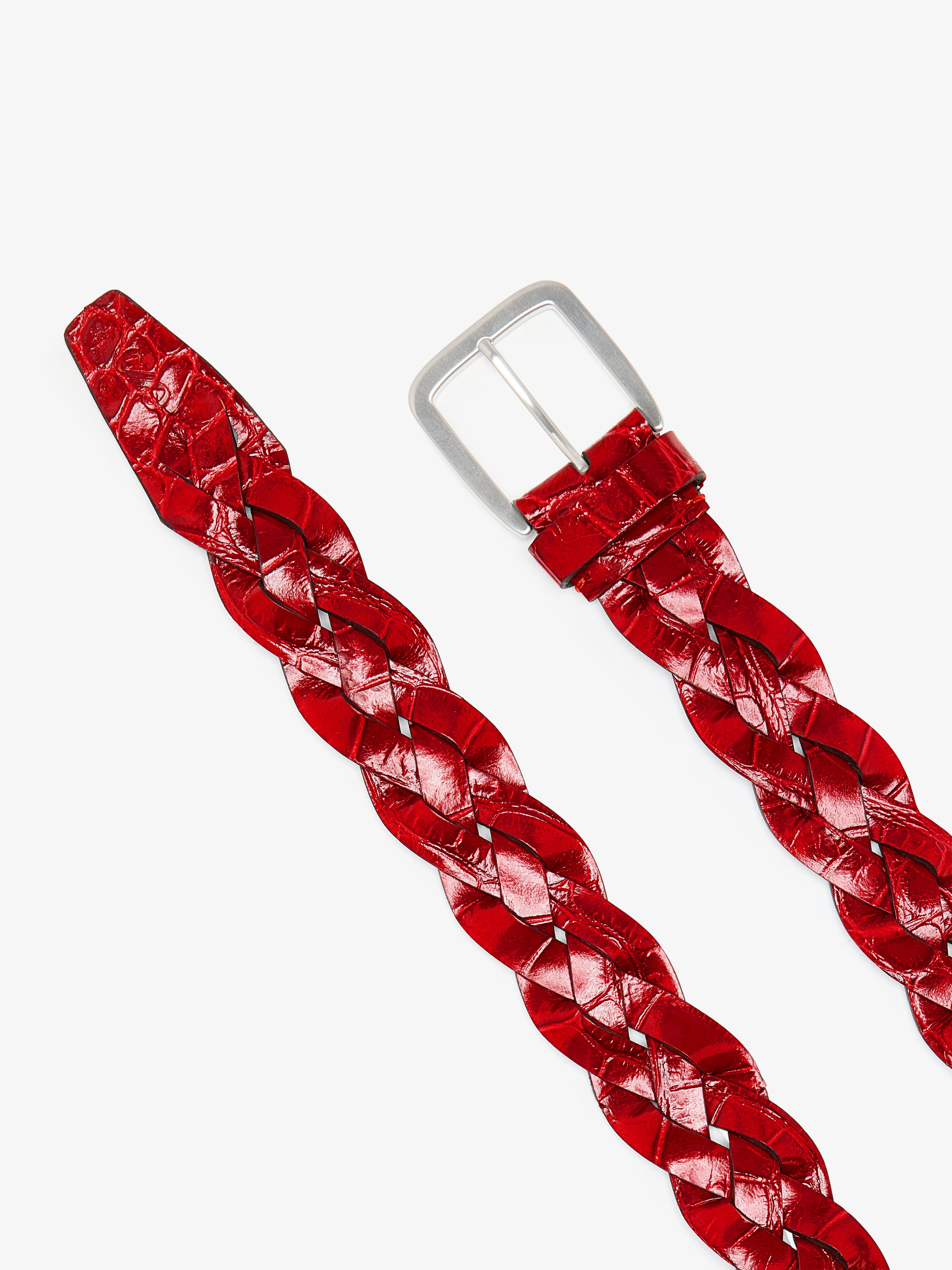Wide Braid Belt in Croc Embossed Calf - 1