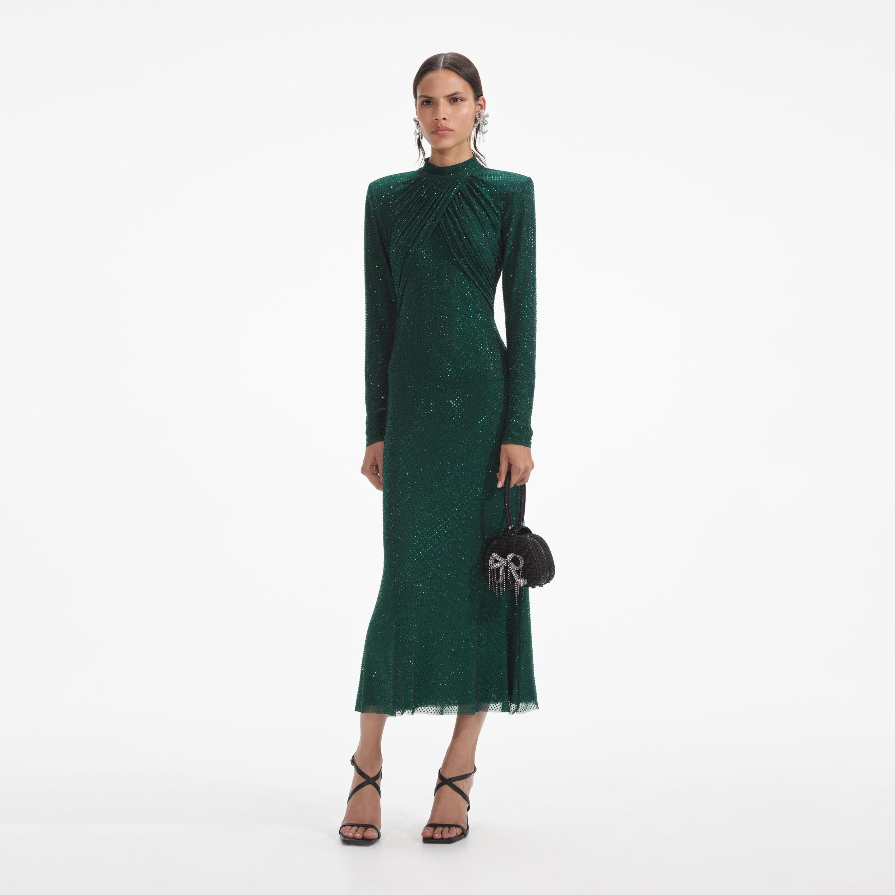 self-portrait Green Rhinestone Mesh Midi Dress | REVERSIBLE