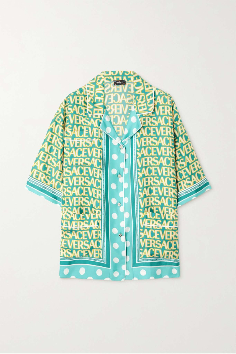 + Dua Lipa piped printed silk-twill shirt 1