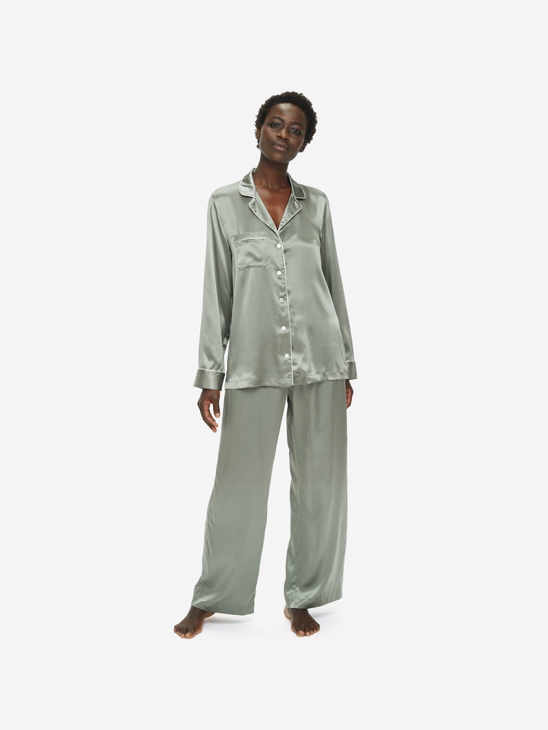 Women's Pyjamas Bailey Silk Satin Green - 3