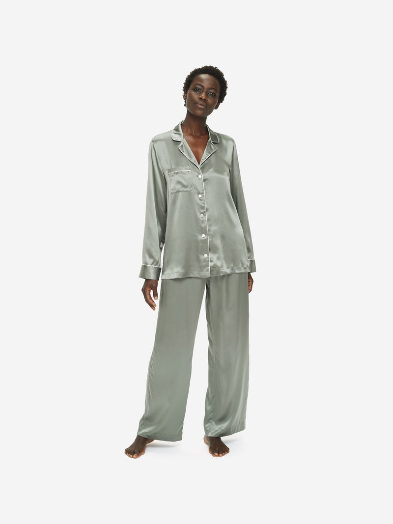 Derek Rose Women's Pyjamas Bailey Silk Satin Green outlook