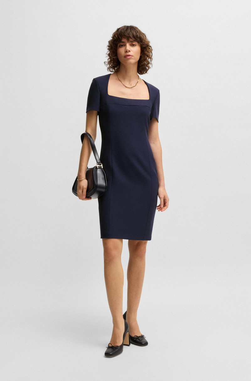 BOSS SQUARE-NECK SLIM-FIT DRESS IN STRETCH MATERIAL outlook