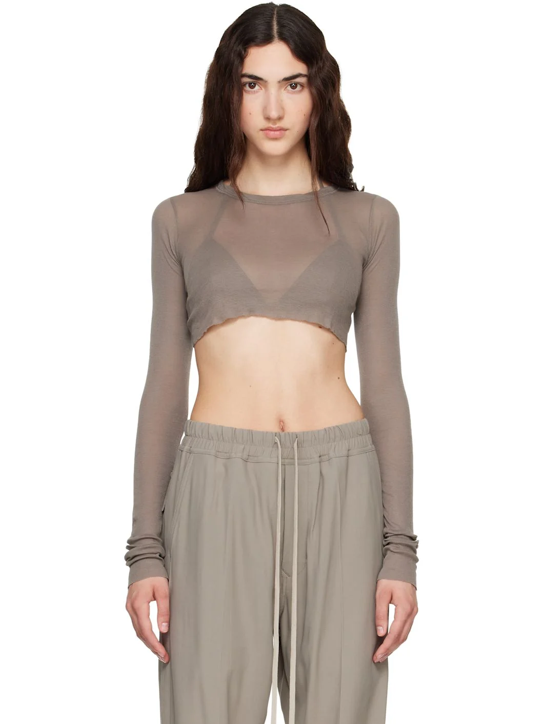 Taupe Tower LS Crop T-shirt - 1