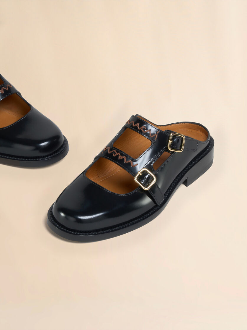 BLACK LEATHER BAMBI 3.0 LOAFER WITH DOUBLE BUCKLE - 5