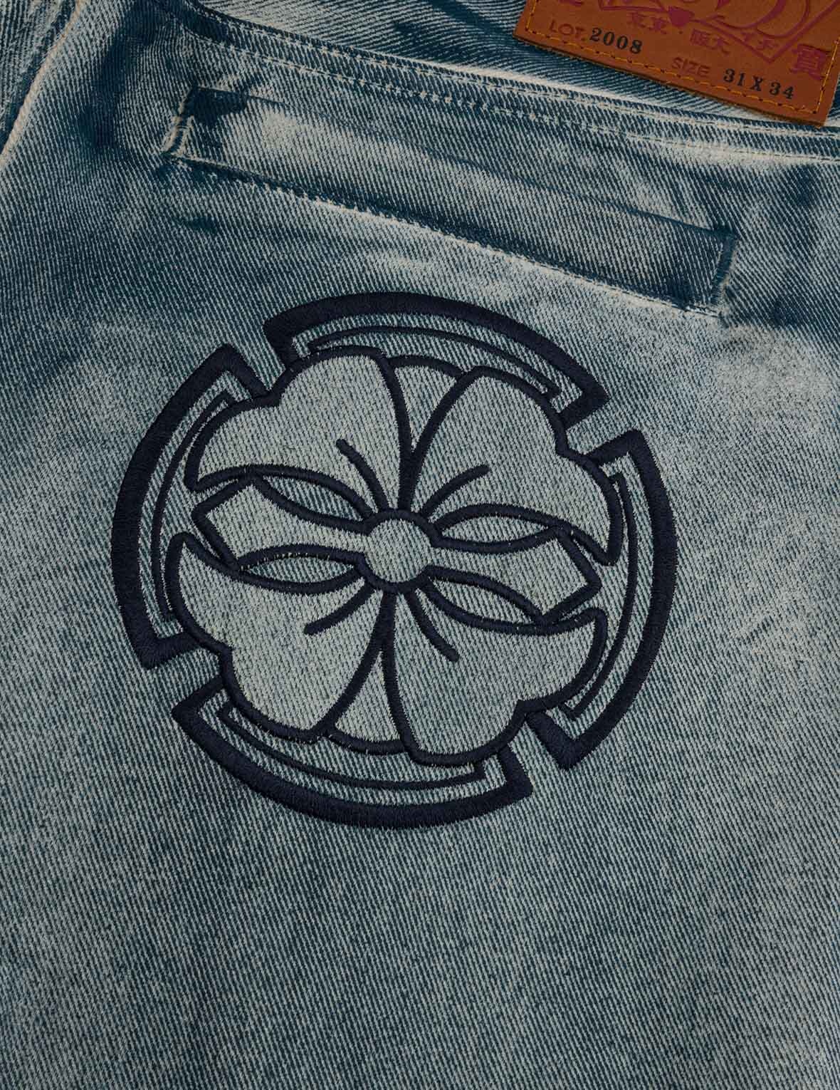 KAMON AND SEAGULL APPLIQUÉ WITH RUBBING PRINT REGULAR STRAIGHT FIT JEANS #2008 - 6