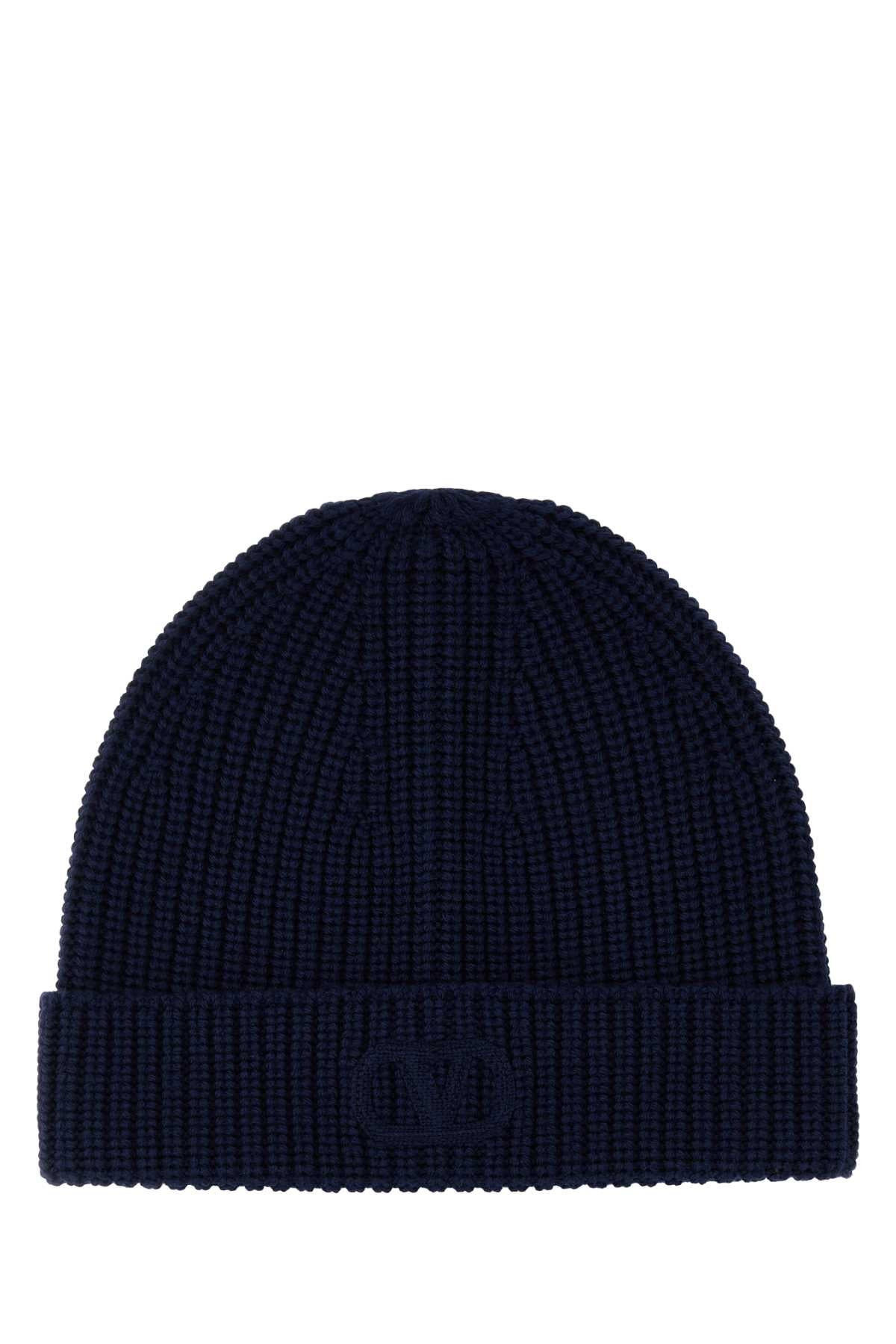 Valentino Garavani Men Midnight Blue Wool Beanie Hat - 1