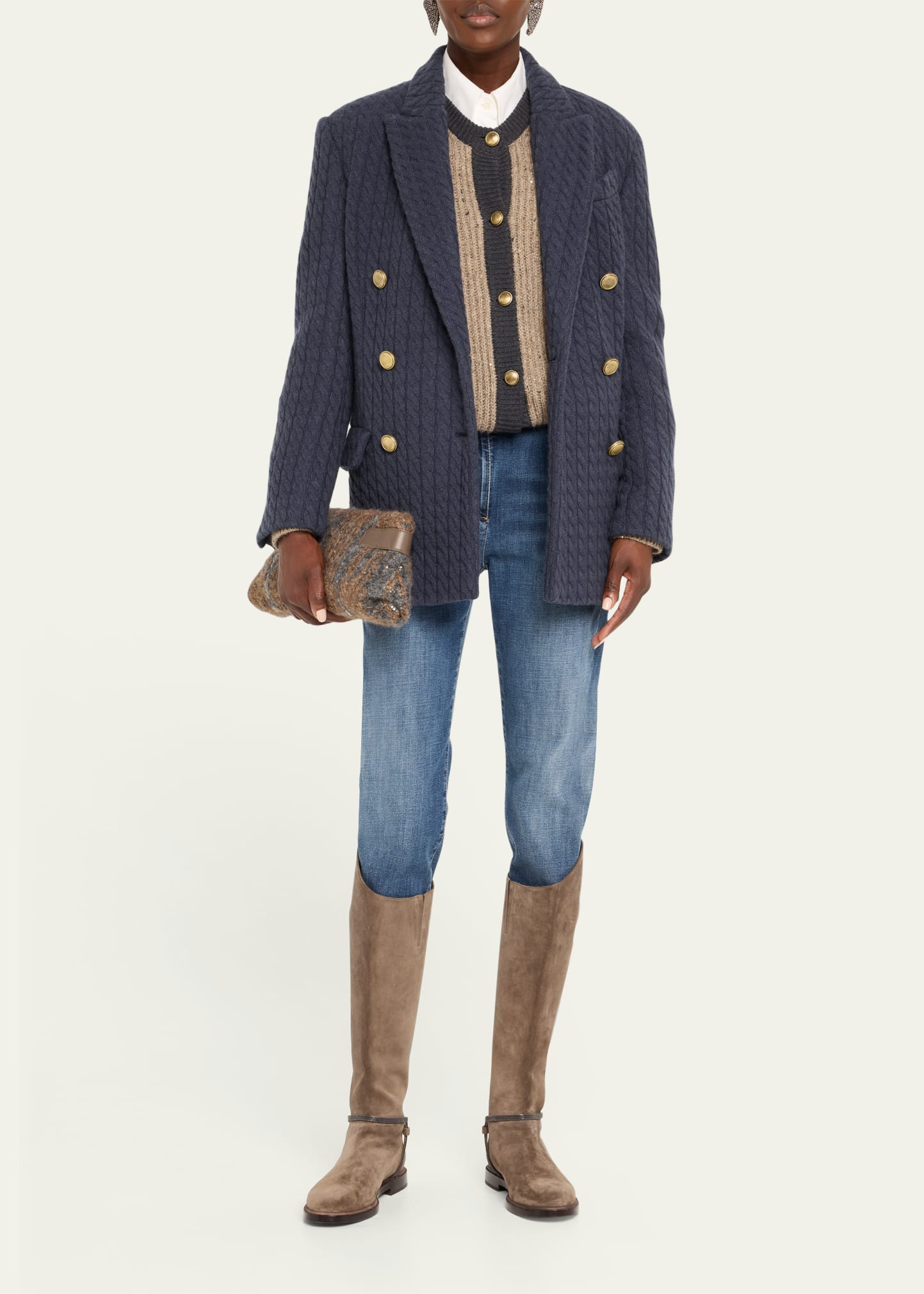 Cashmere Cable Knit Double-Breasted Blazer - 2