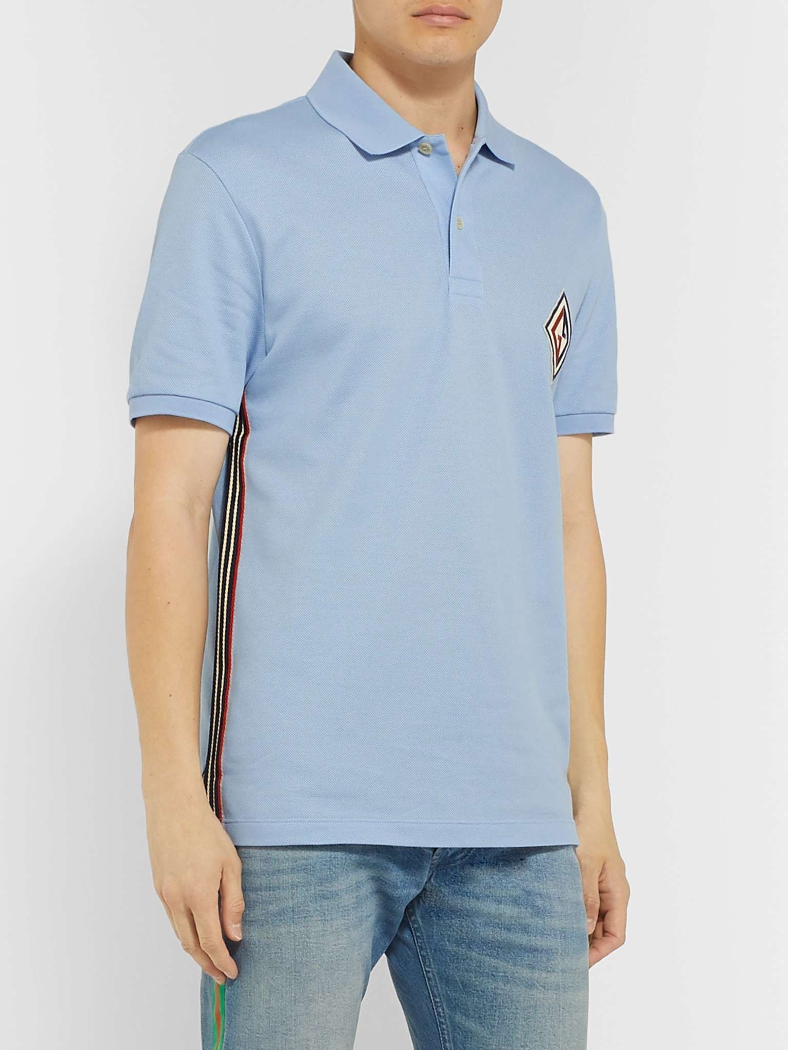 Logo-Appliquéd Striped Cotton-Blend Piqué Polo Shirt - 4