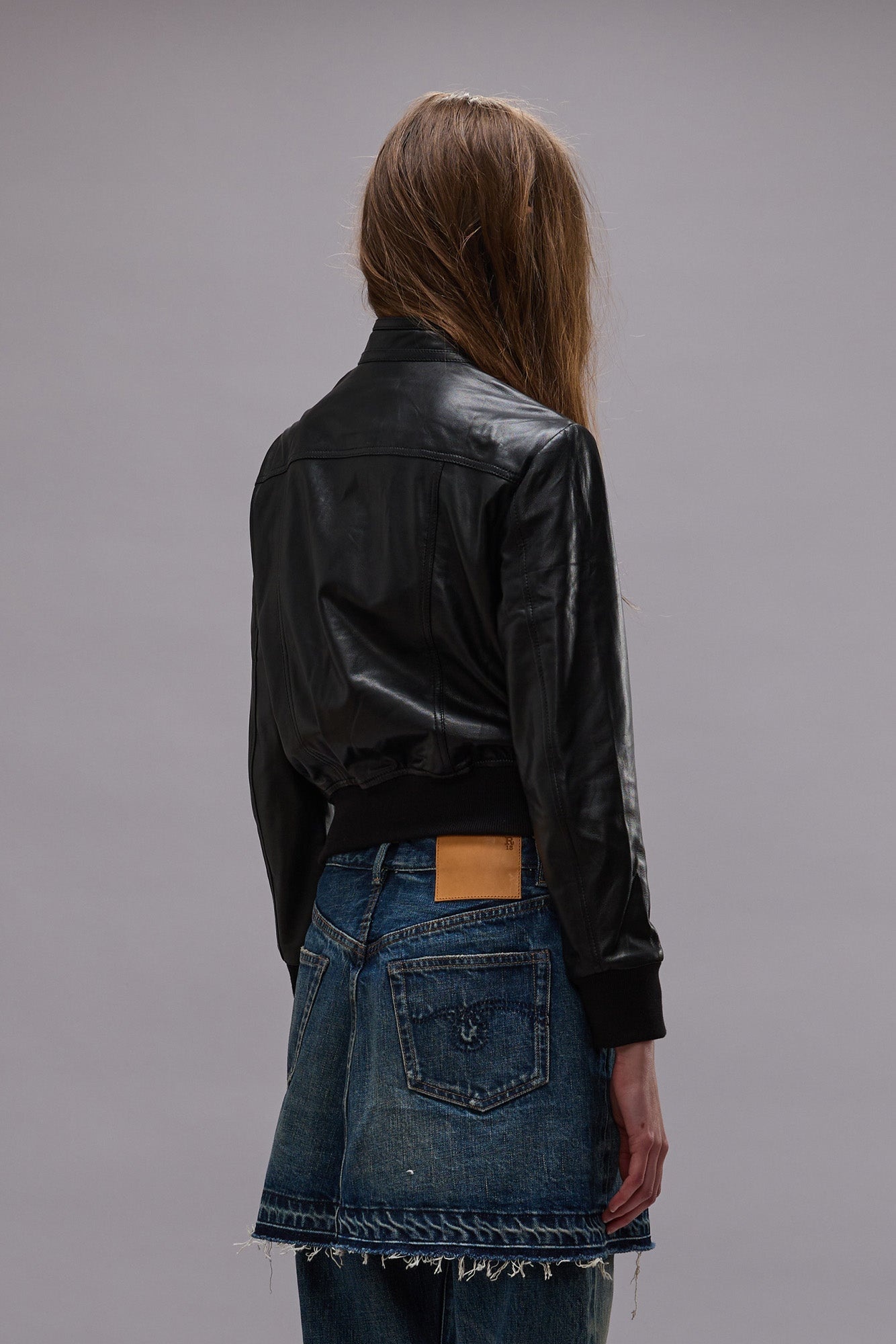 SHRUNKEN ZIP-UP LEATHER JACKET - BLACK -R13 - 6