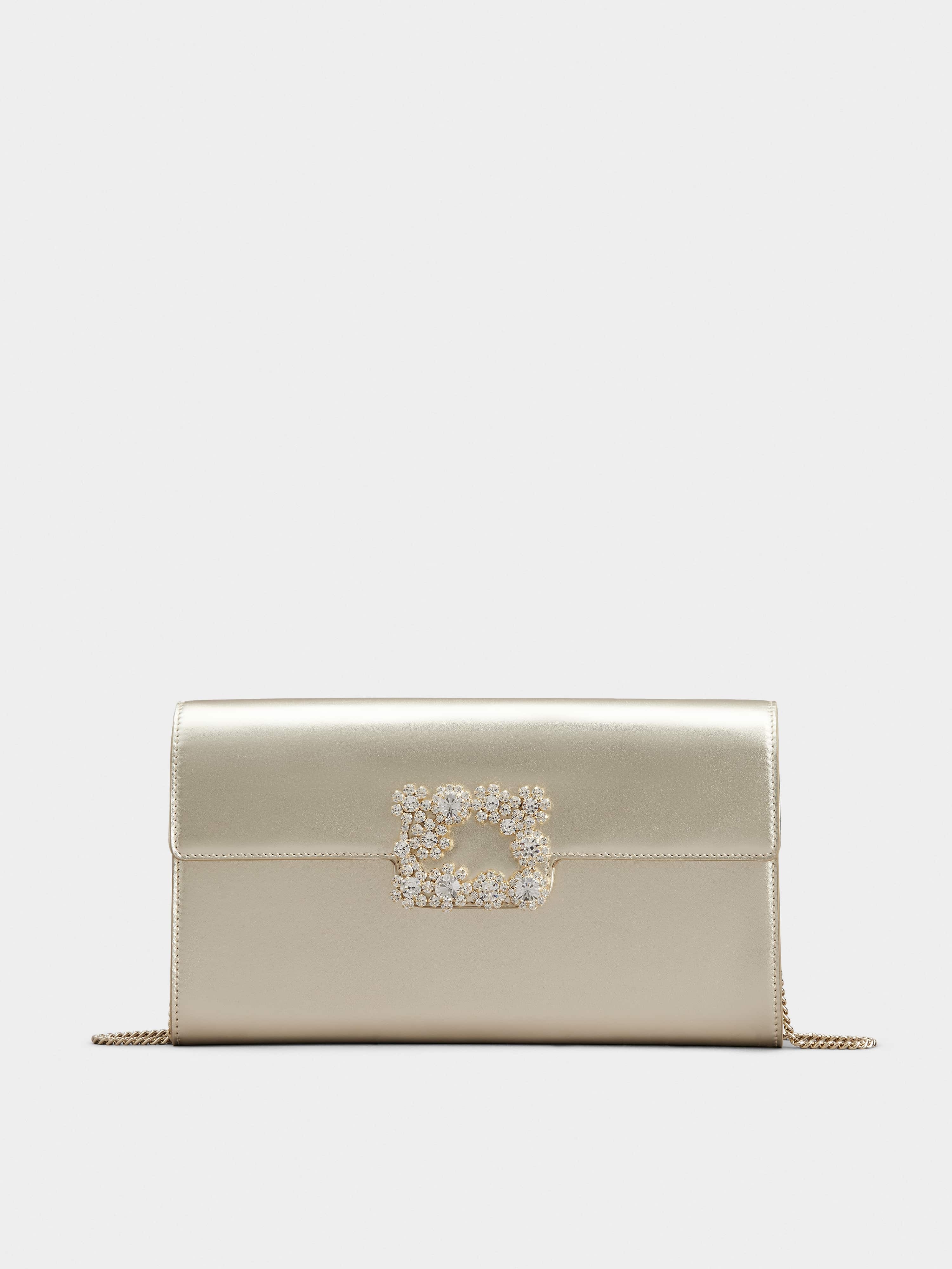 Flower Strass Buckle Clutch Bag in Leather - 1