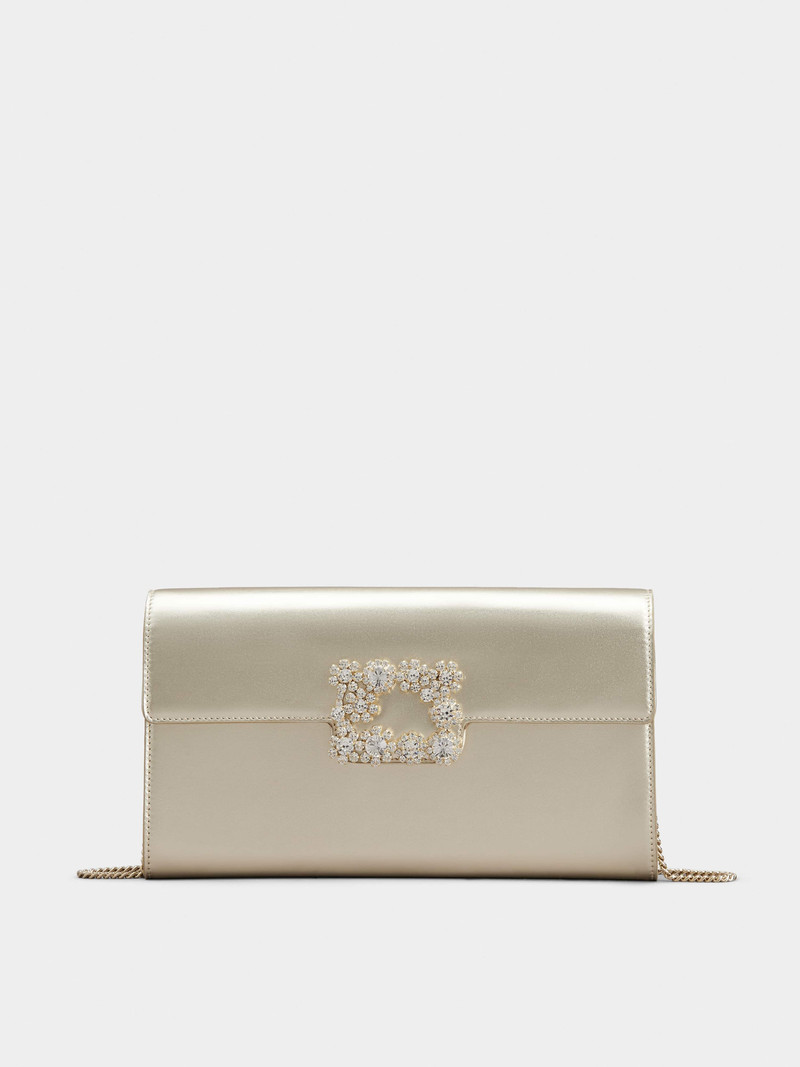 Flower Strass Buckle Clutch Bag in Leather 1