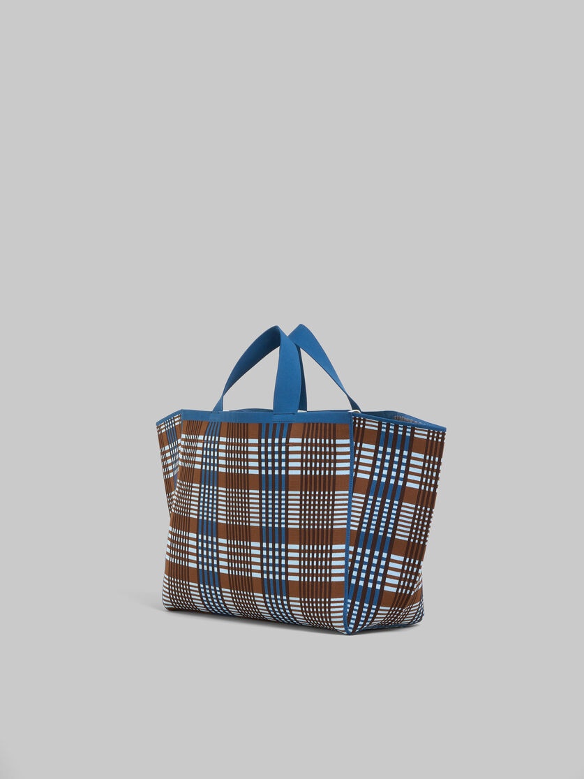 BLUE AND BROWN JACQUARD CHECK SILLO MEDIUM SHOPPER - 2