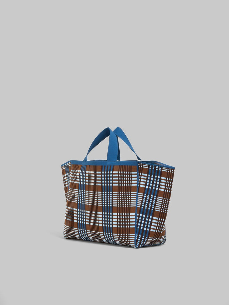 Marni BLUE AND BROWN JACQUARD CHECK SILLO MEDIUM SHOPPER outlook