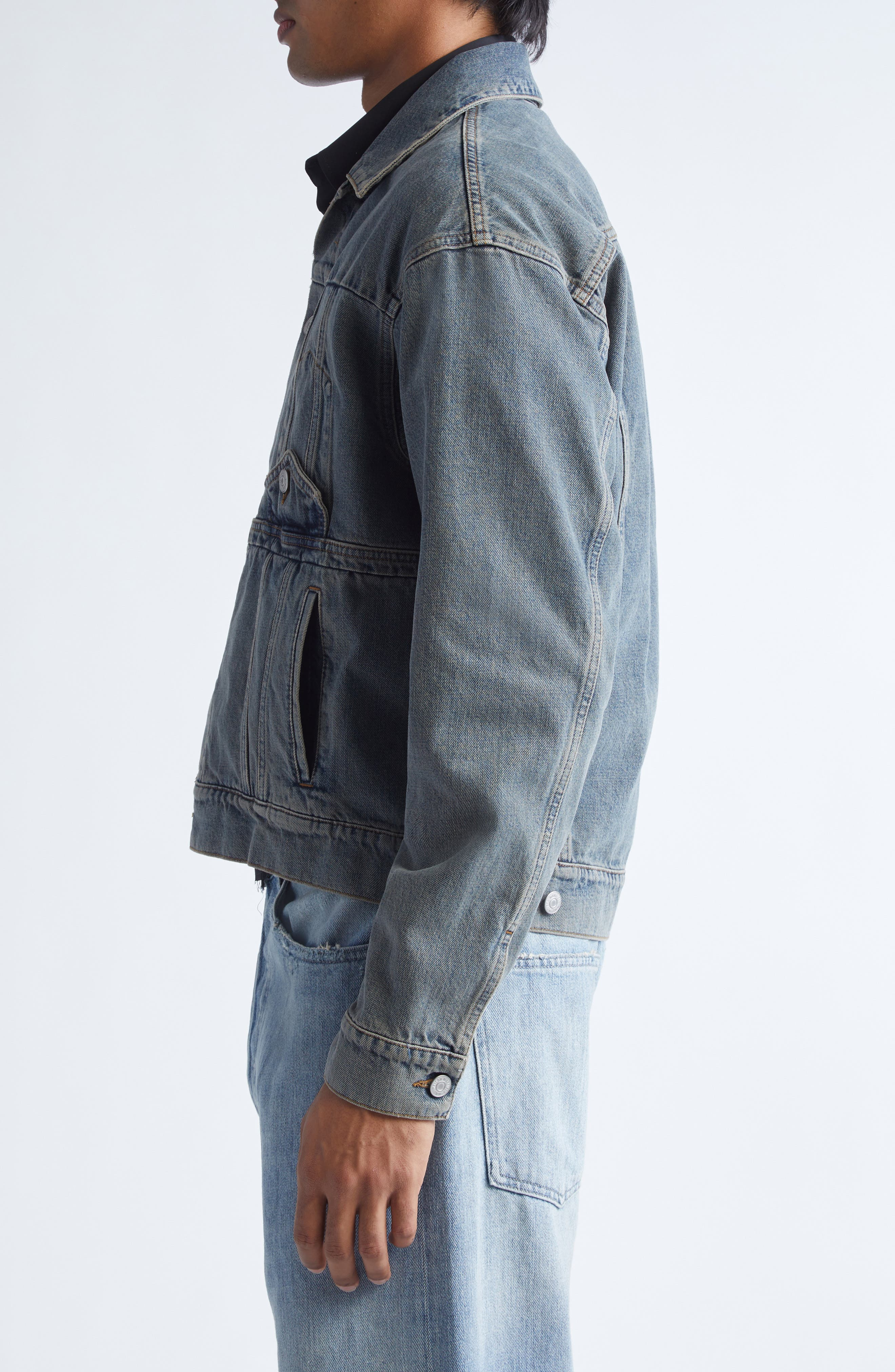 MM6 Maison Margiela Denim Trucker Jacket in Light Grey at Nordstrom - 4