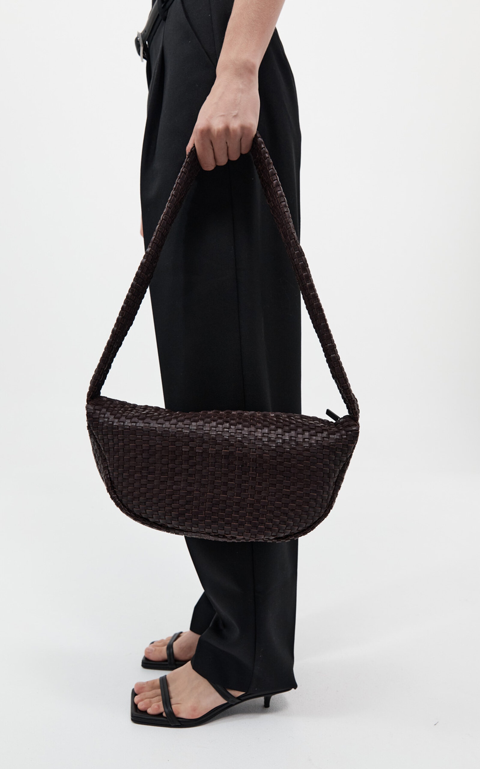 Lattice Weave Leather Crescent Bag brown - 2