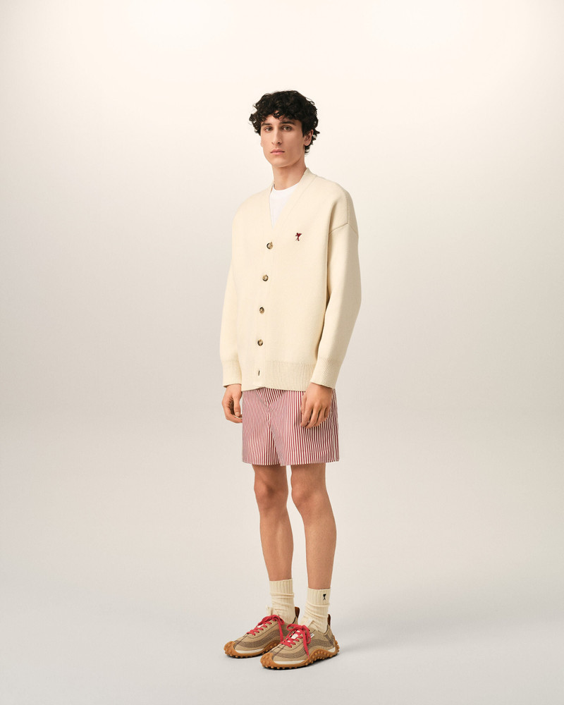 WHITE COTTON AND WOOL CARDIGAN WITH AMI DE COEUR ARROW 6