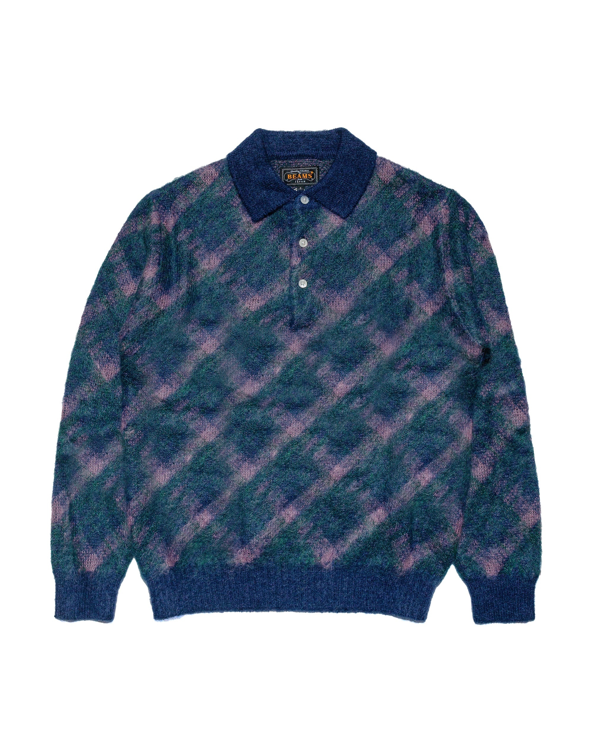 Knit Polo Plaid Navy - 1