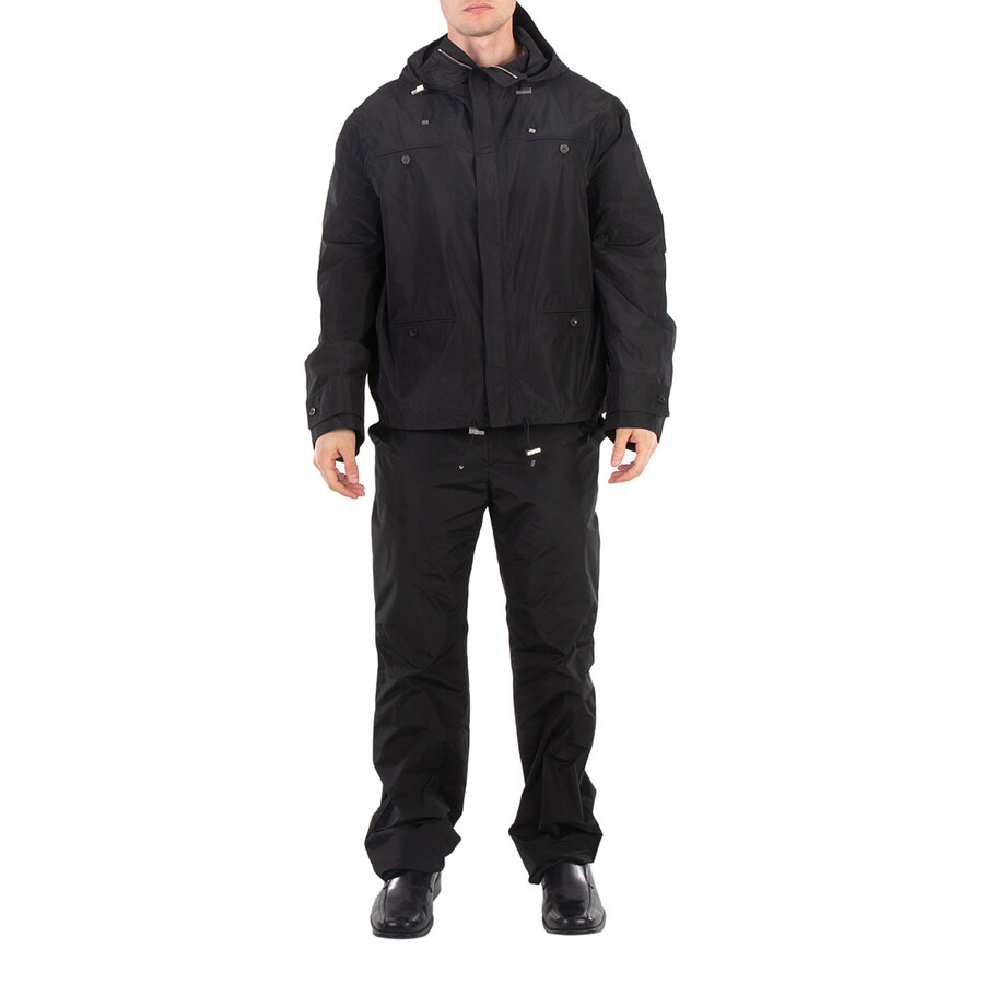 Ferragamo Black Taffeta Drawstring Hooded Jacket - 6