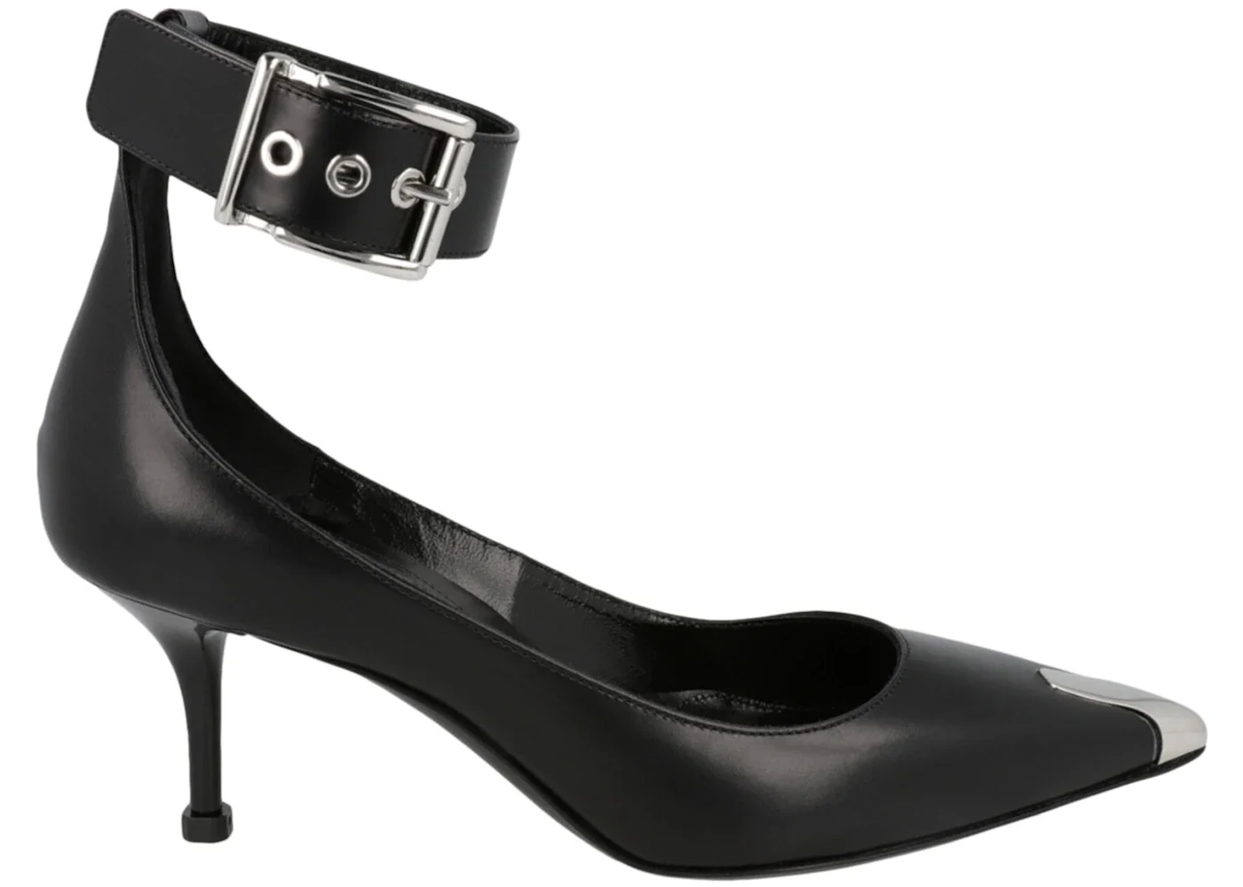Alexander McQueen Buckle Leather Heels Black Silver (Women's) - 1