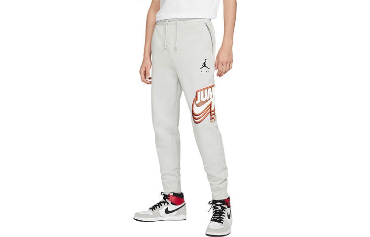 Men's Air Jordan Funny Printing Fleece Lined Sports Pants/Trousers/Joggers Light Grey DC9609-097 - 4