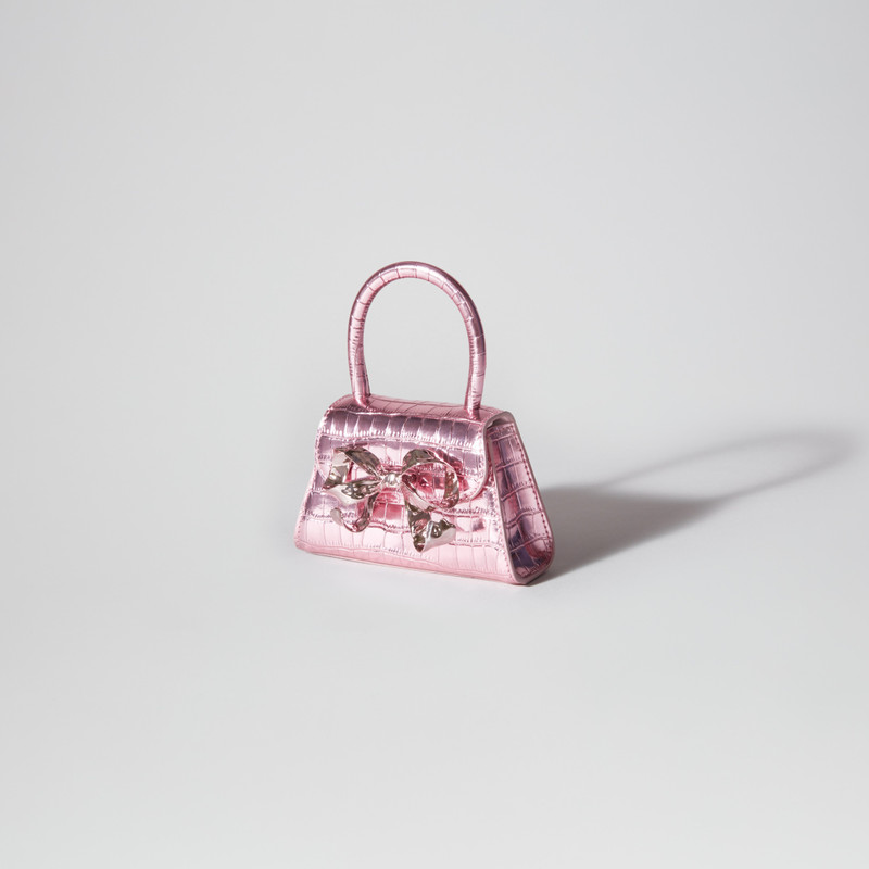 Pink Metallic Croc Micro Bow Bag 2