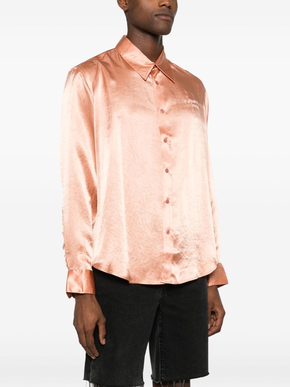 logo-embroidered satin shirt - 4