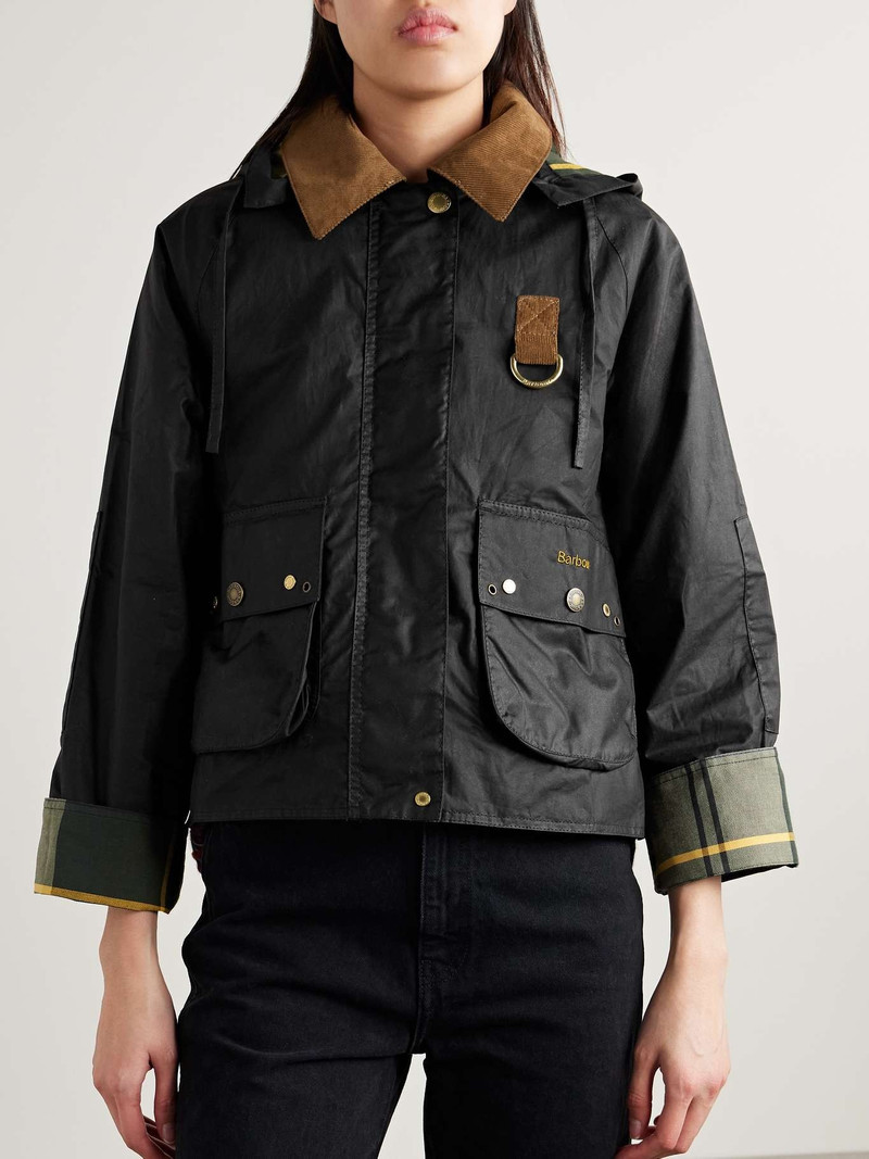 Erma hooded corduroy-trimmed waxed-cotton jacket Black 3
