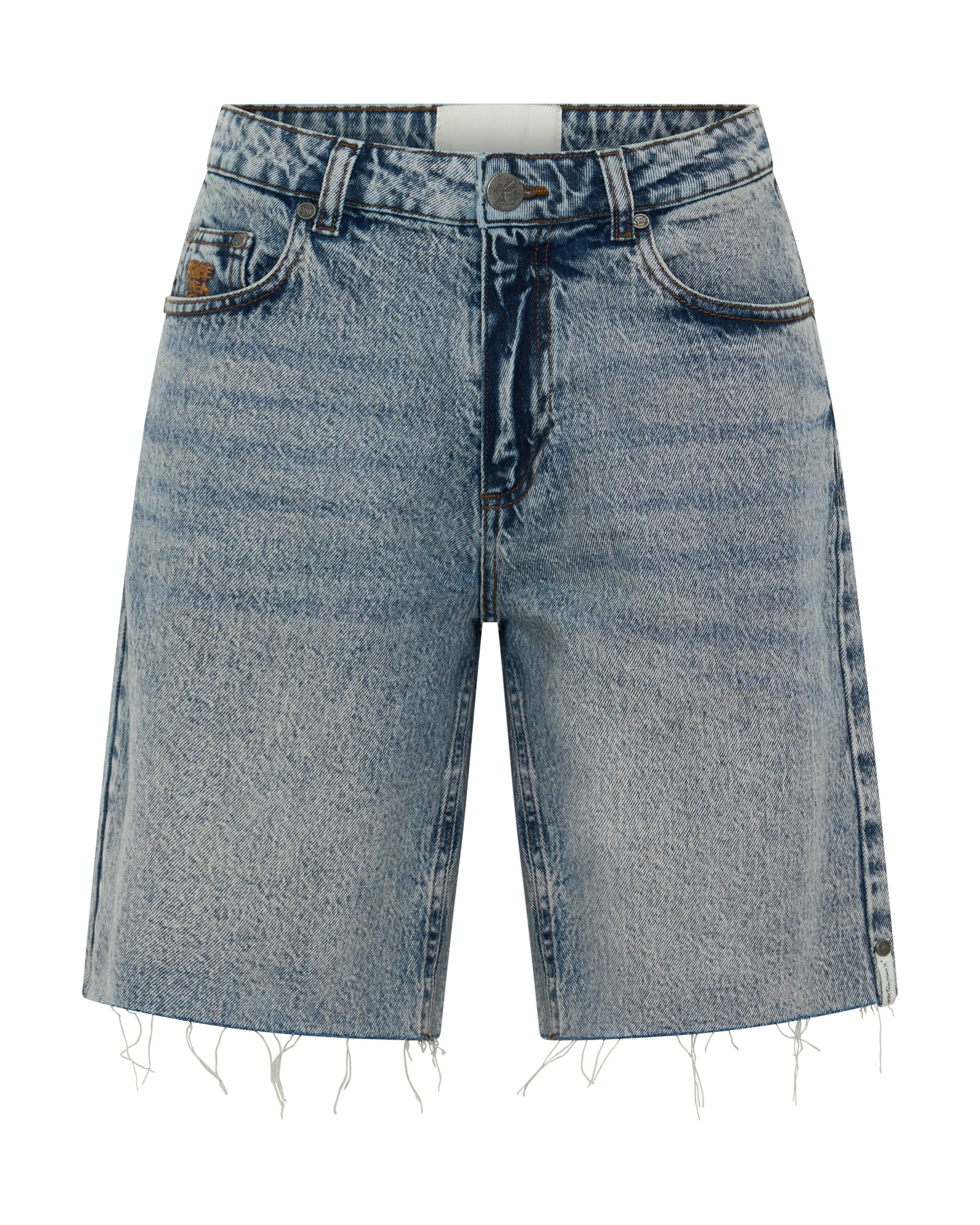 Le Cats Mid Waist Wide Leg Boyfriend Denim Shorts - Cloud Blue - 1