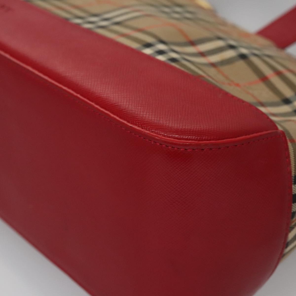 Burberry Nova Check Hand Bag Canvas Beige Red - 14