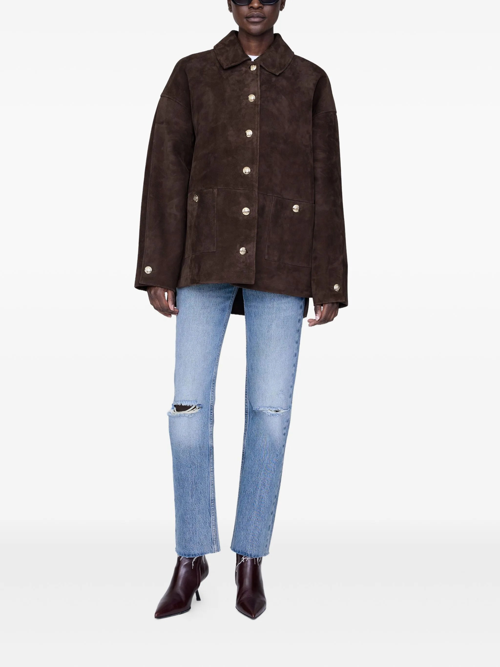 Anine Bing Gold-button Suede Jacket - 2