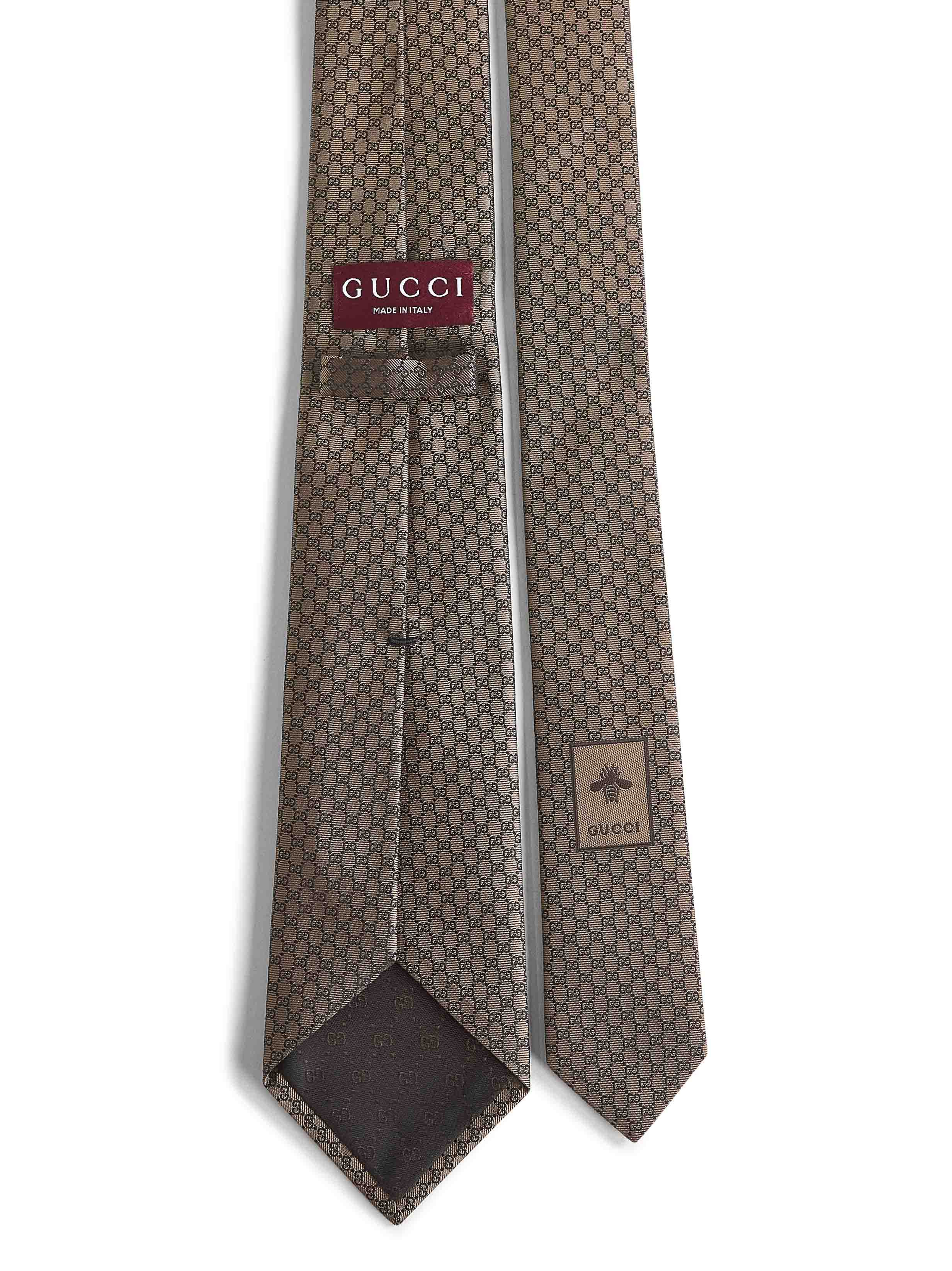 Gucci Men Brown Gg Jacquard Silk Tie<Br/> - 2