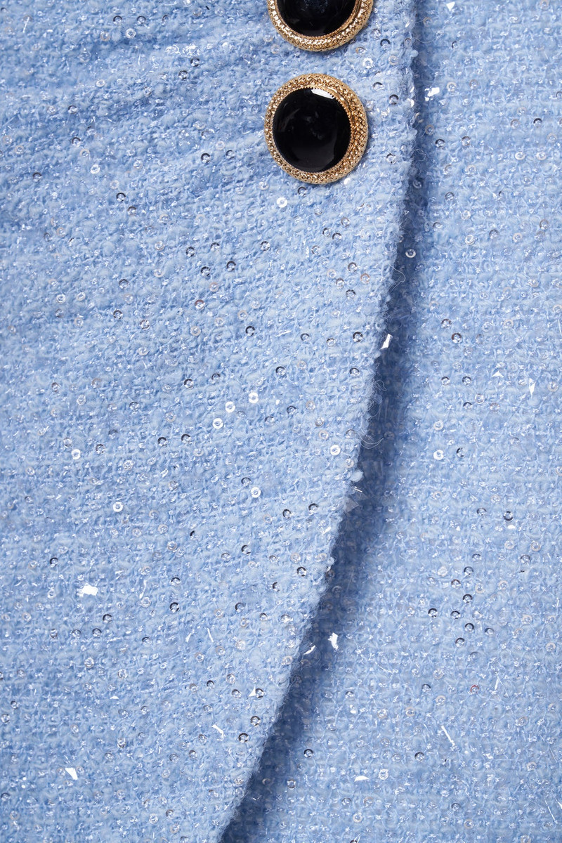 SEQUIN TWEED DRAPED MINI SKIRT WITH JWL BUTTONS 3