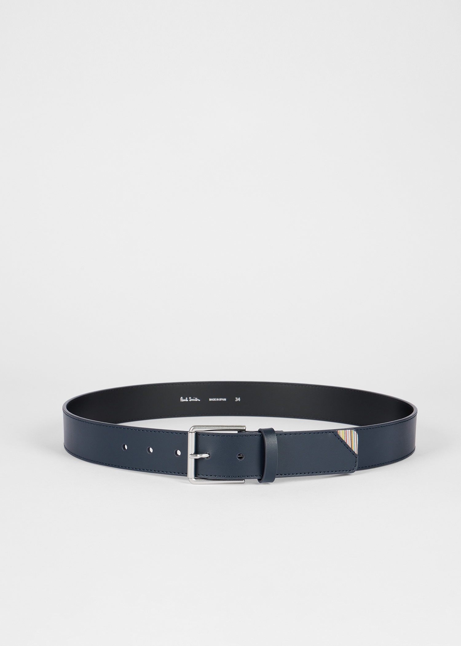Navy 'Signature Stripe' Corner Leather Belt - 2