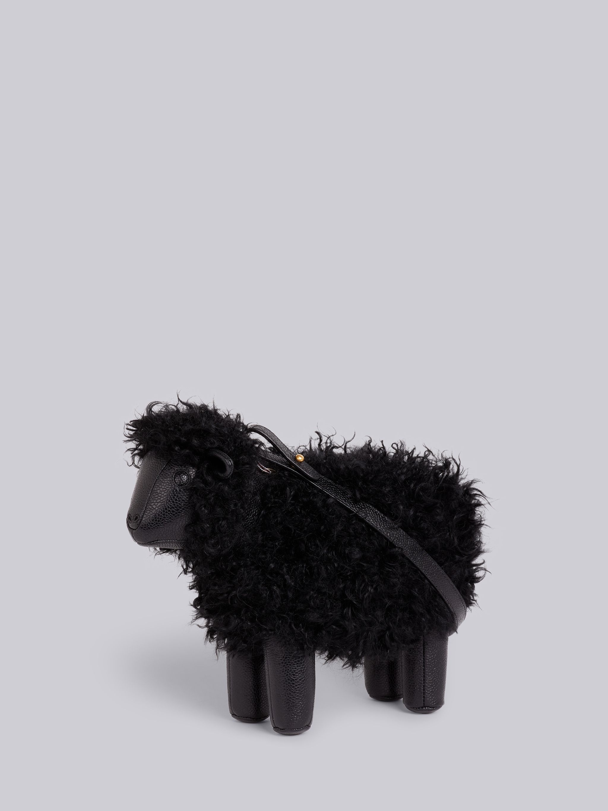 Black Lambskin and Pebbled Calf Small Leather Shoulder Strap Sheep Bag - 3