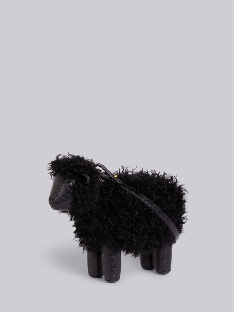 Black Lambskin and Pebbled Calf Small Leather Shoulder Strap Sheep Bag 3