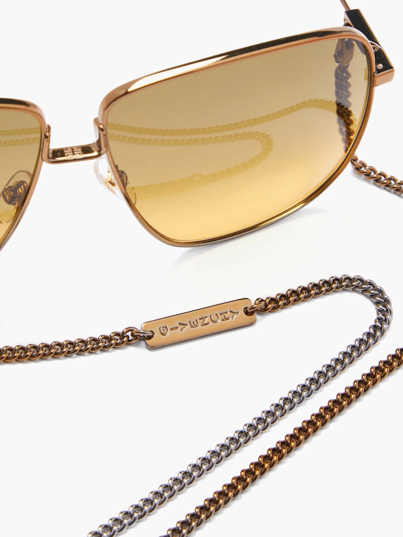 Oversized-square metal sunglasses and chain - 2