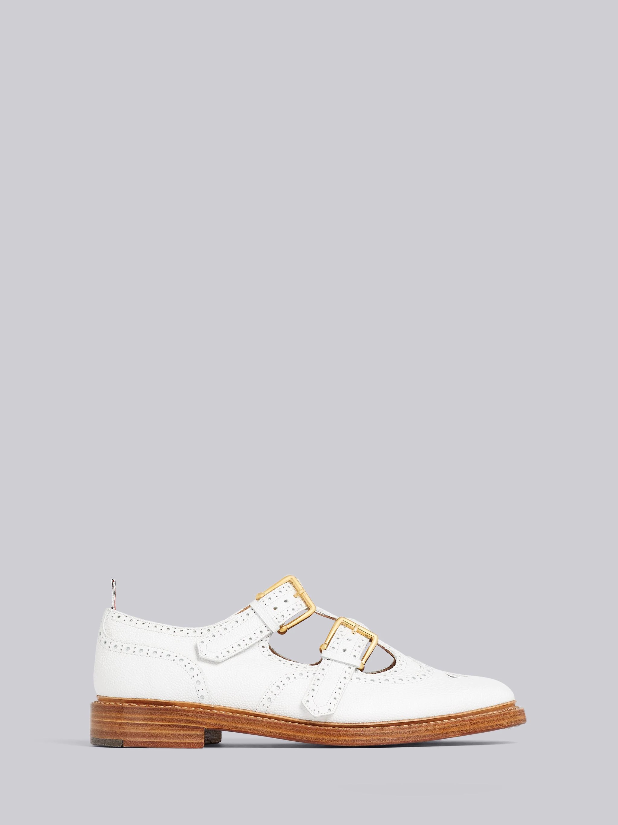 White Pebbled Calfskin 2-Strap T-Bar Thom John - 1