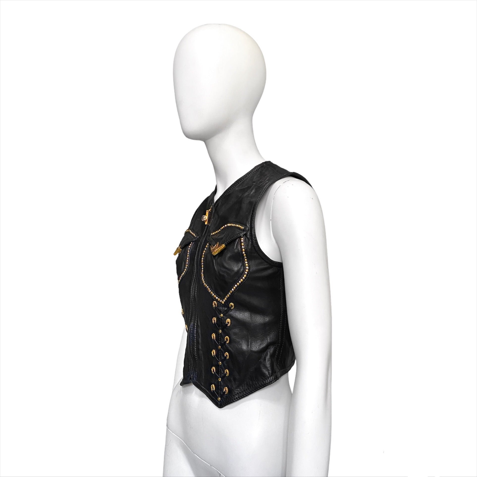 Gianni Versace Spring 1993 Western Lambskin Leather Gold Embellished Vest 40 1992 - 3