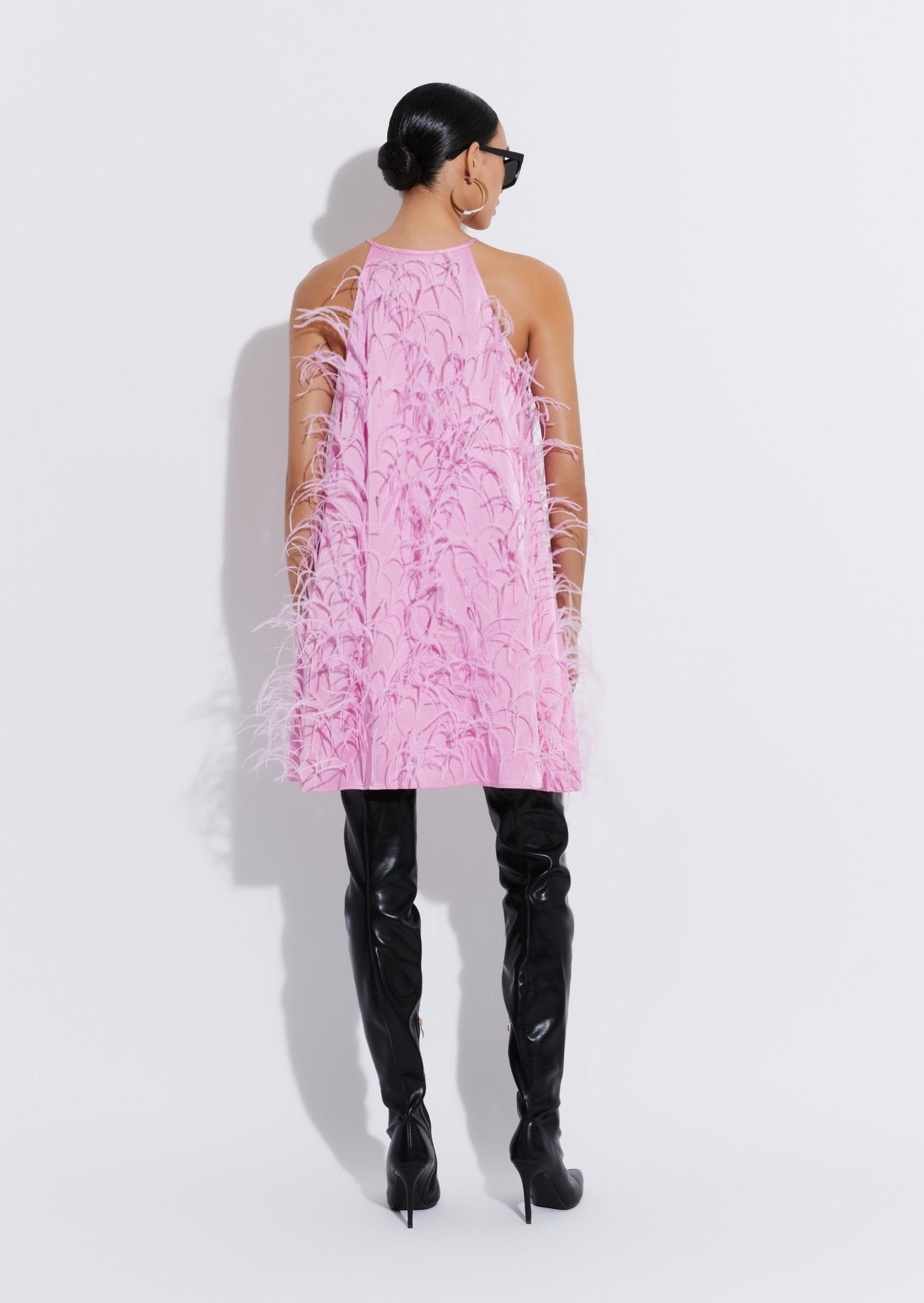 Satin Feather Embroidery Mini Dress - 4
