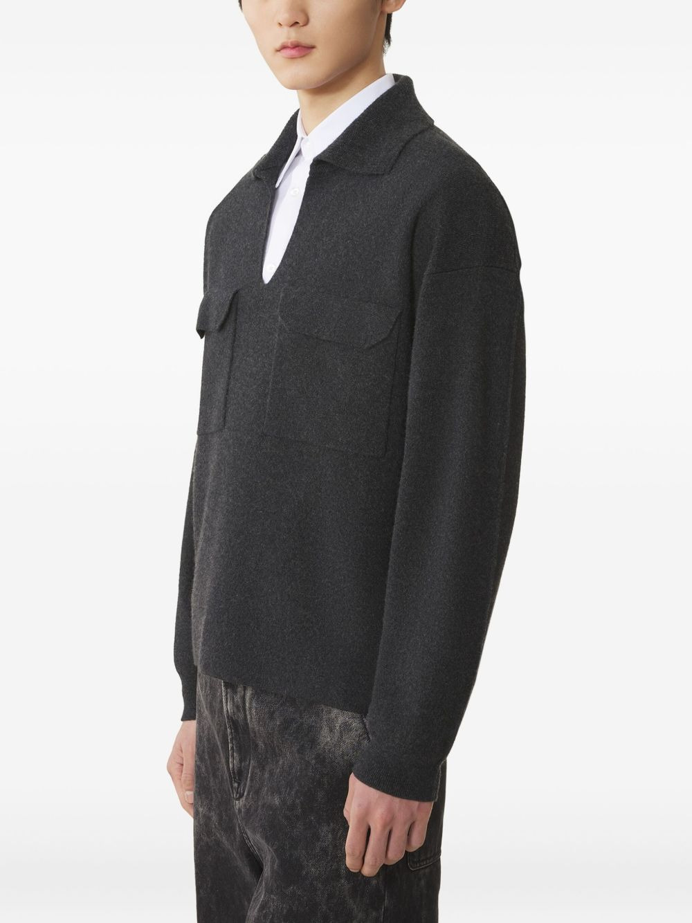 patch-pocket v-neck sweater - 3