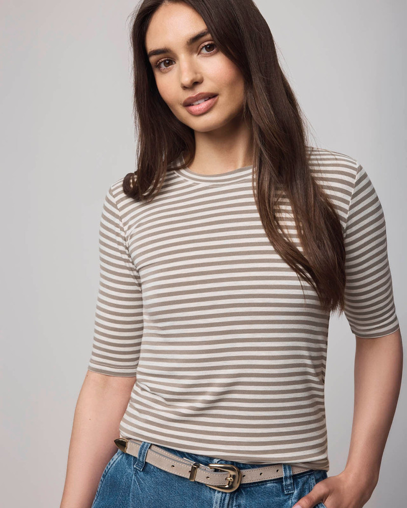 Bamboo Blend Stripe Quarter Sleeve Tee 3