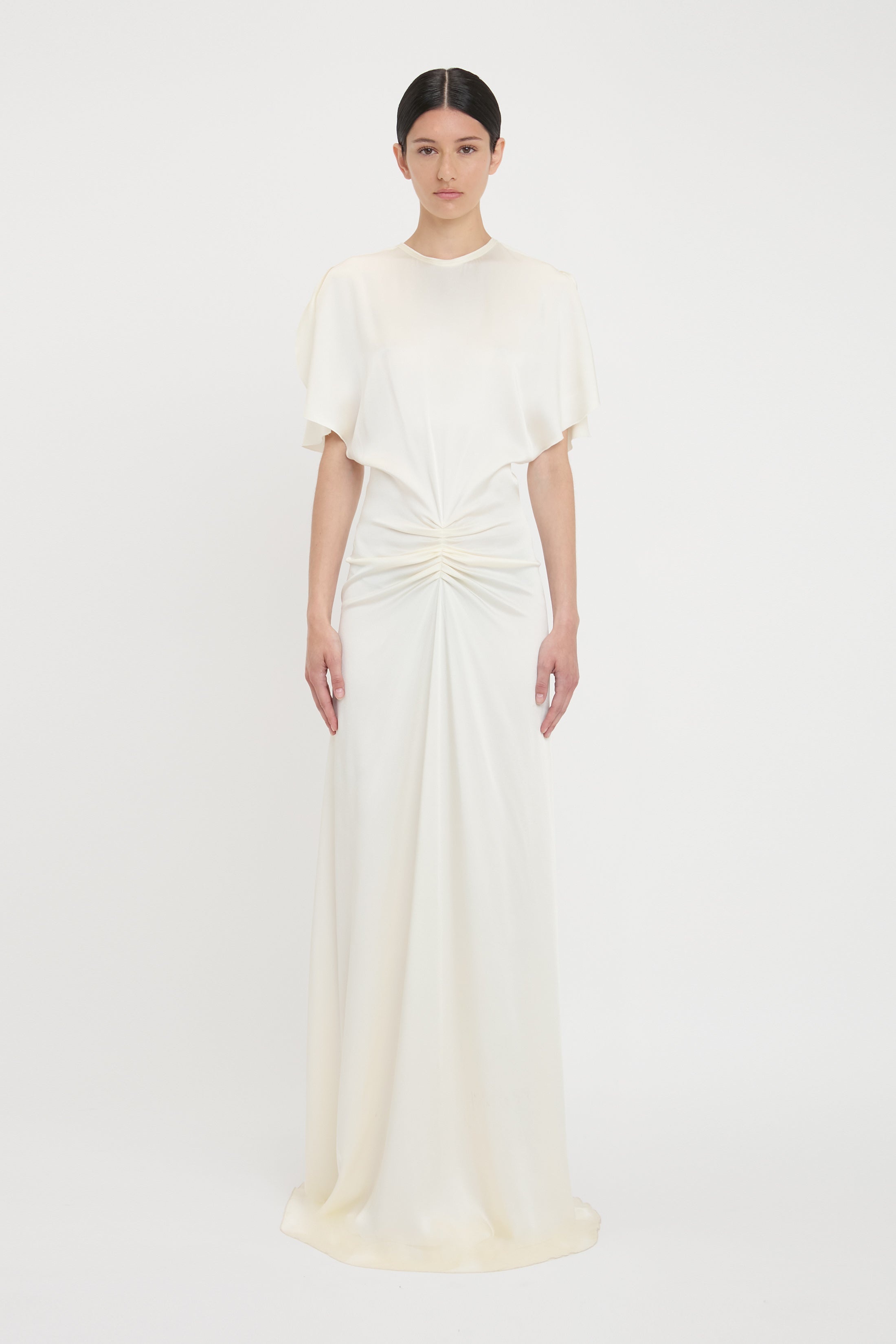 Gathered Waist Floor-Length Dress In Ivory - 2