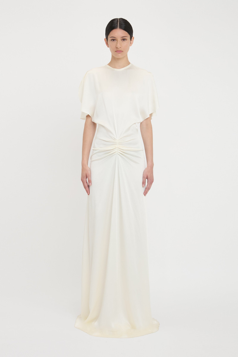 Victoria Beckham Gathered Waist Floor-Length Dress In Ivory outlook