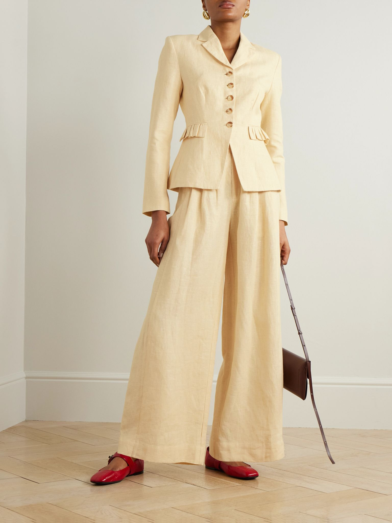 Parker pleated linen wide-leg pants Yellow - 2
