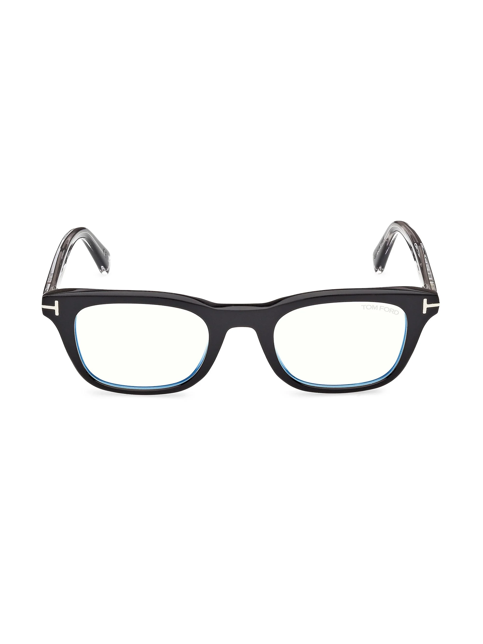 Men's 50MM Blue Block Square Eyeglasses - Black - 1