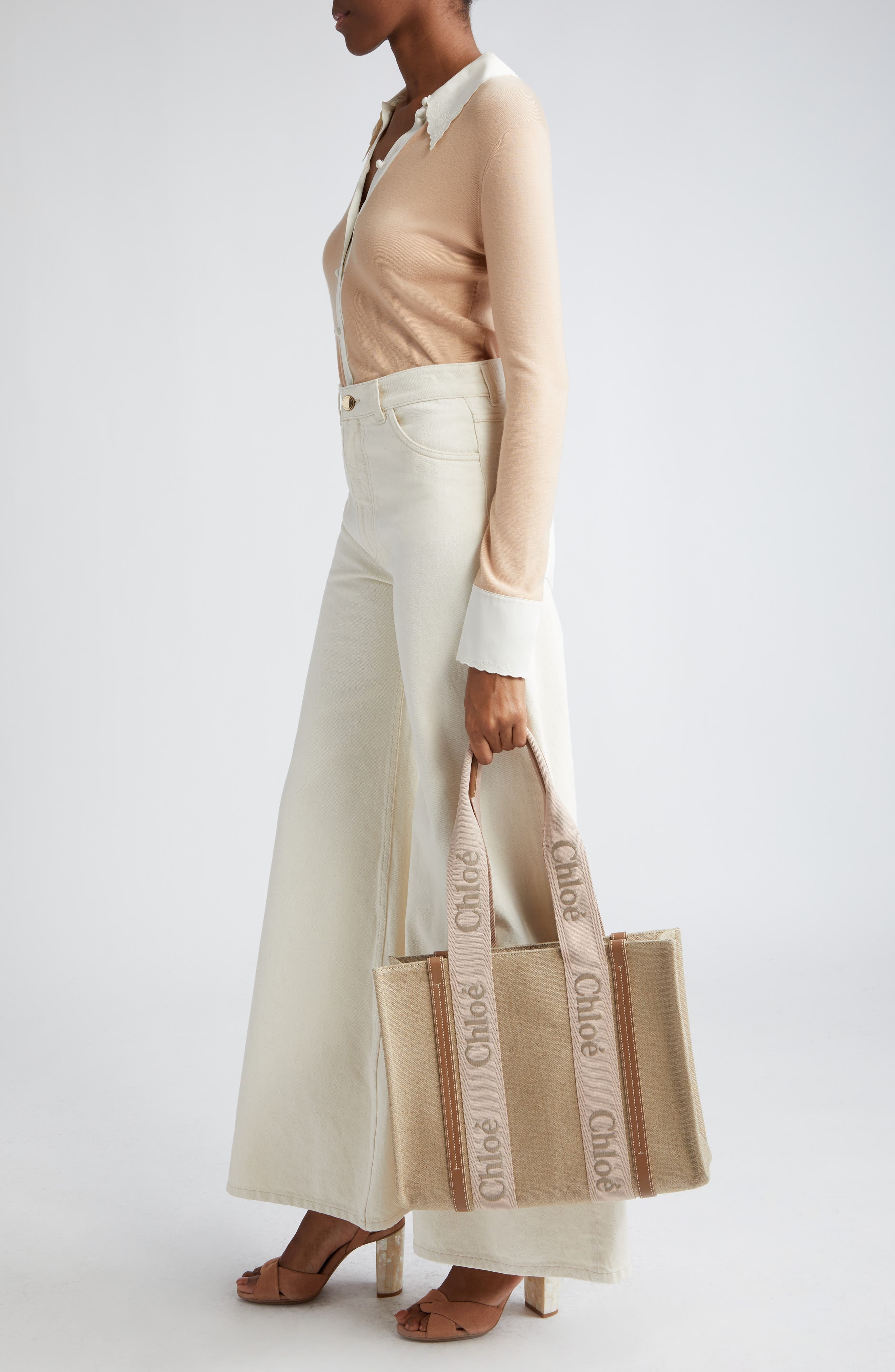 Chloé Medium Woody Linen Canvas Tote in Blushy Beige at Nordstrom - 2