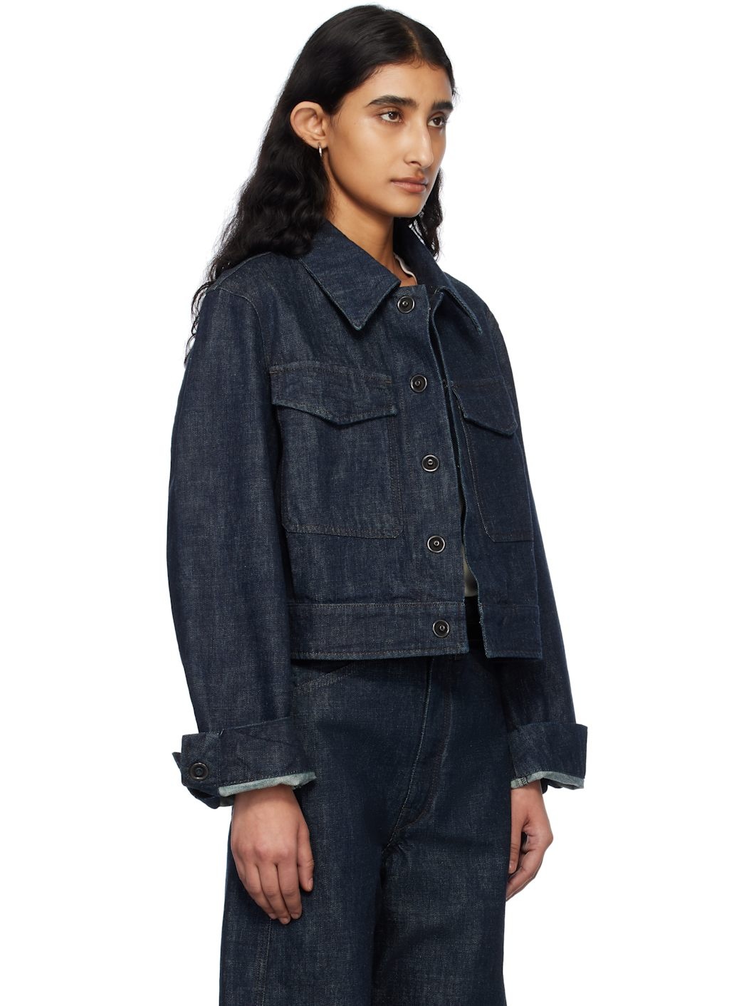 Blue Two-Pocket Cropped Denim Jacket - 2